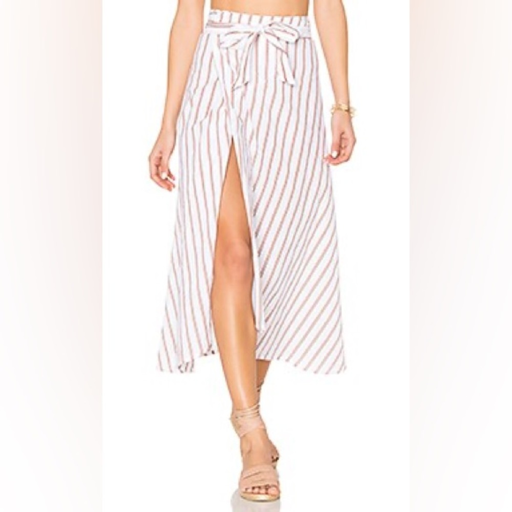 FAITHFULL THE BRAND Caribe Wrap Skirt in Natural Bay Stripe Print